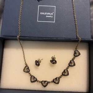 Gold Heart Necklace and Earrings Set